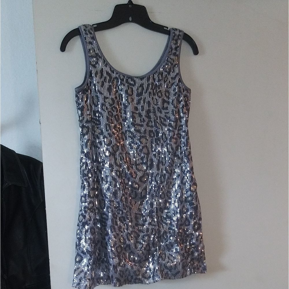 Grey sequin leopard mini dress